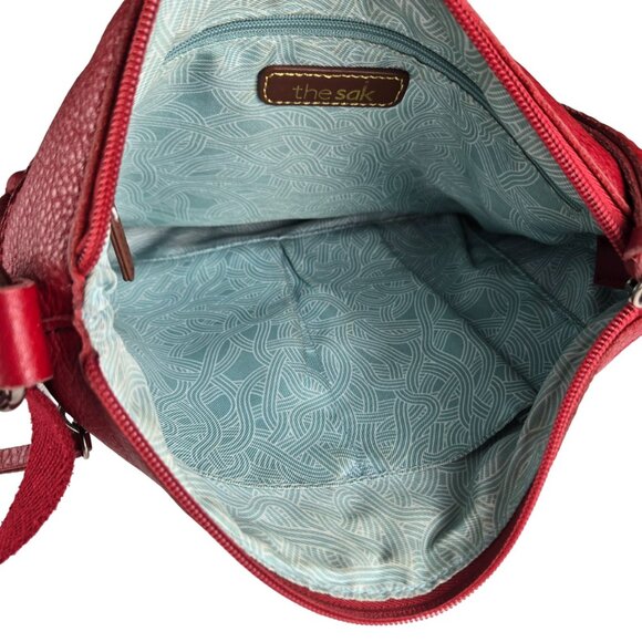 The Sak Pebbled Red Leather Zip Top Shoulder Crossbody Bag - Picture 6 of 10